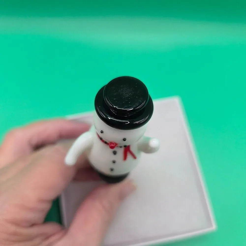 Hallmark Glass Snowman Wine Bottle Stopper Stainless Base Rubber Seal Rings